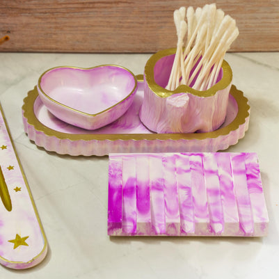 Custom Eco-Resin Vanity Set Builder - Build Your Own 5pc Bathroom Set, Pixie Meadow Collection, Swirled Pastel Cosmetic Organizer