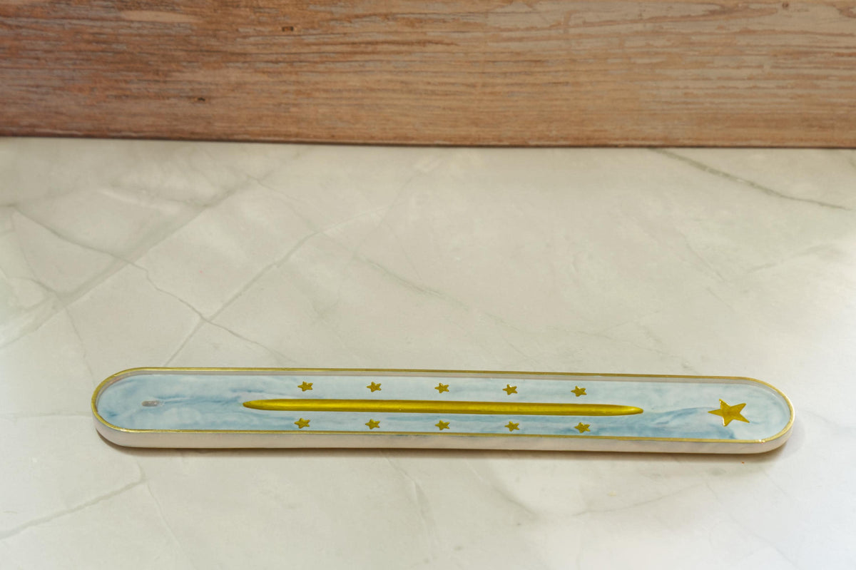 Modern Wavy Incense Holder - Twilight Incense Dock Eco-Resin Bathroom Countertop Ash Catcher, Marbled Pastel Aromatherapy Deck