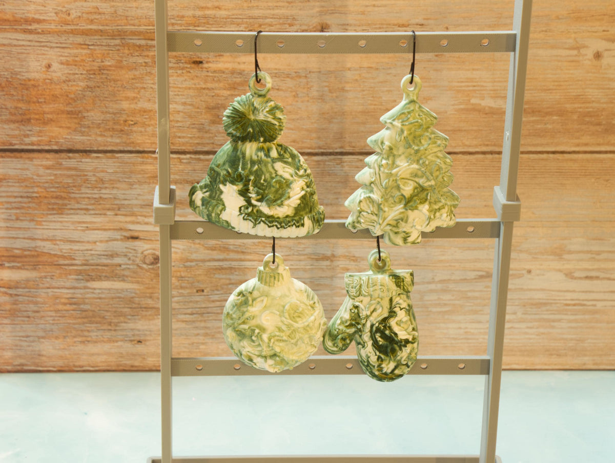 Hand Poured Eco Resin Christmas Ornaments Set of 4 | Marbled Stone Holiday Decor | Keepsake Christmas Tree Ornaments Gift Pack