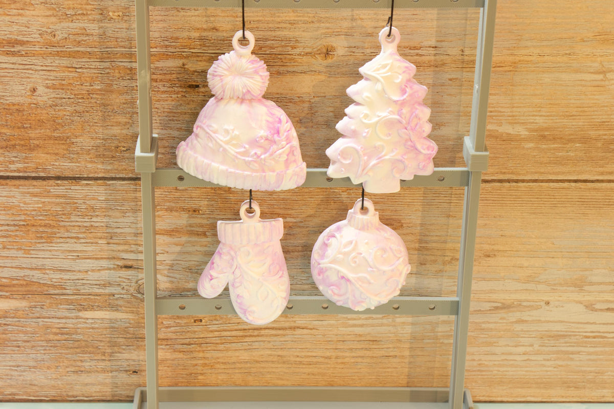 Hand Poured Eco Resin Christmas Ornaments Set of 4 | Marbled Stone Holiday Decor | Keepsake Christmas Tree Ornaments Gift Pack