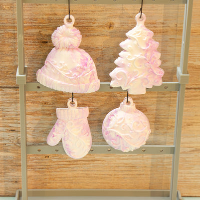 Hand Poured Eco Resin Christmas Ornaments Set of 4 | Marbled Stone Holiday Decor | Keepsake Christmas Tree Ornaments Gift Pack