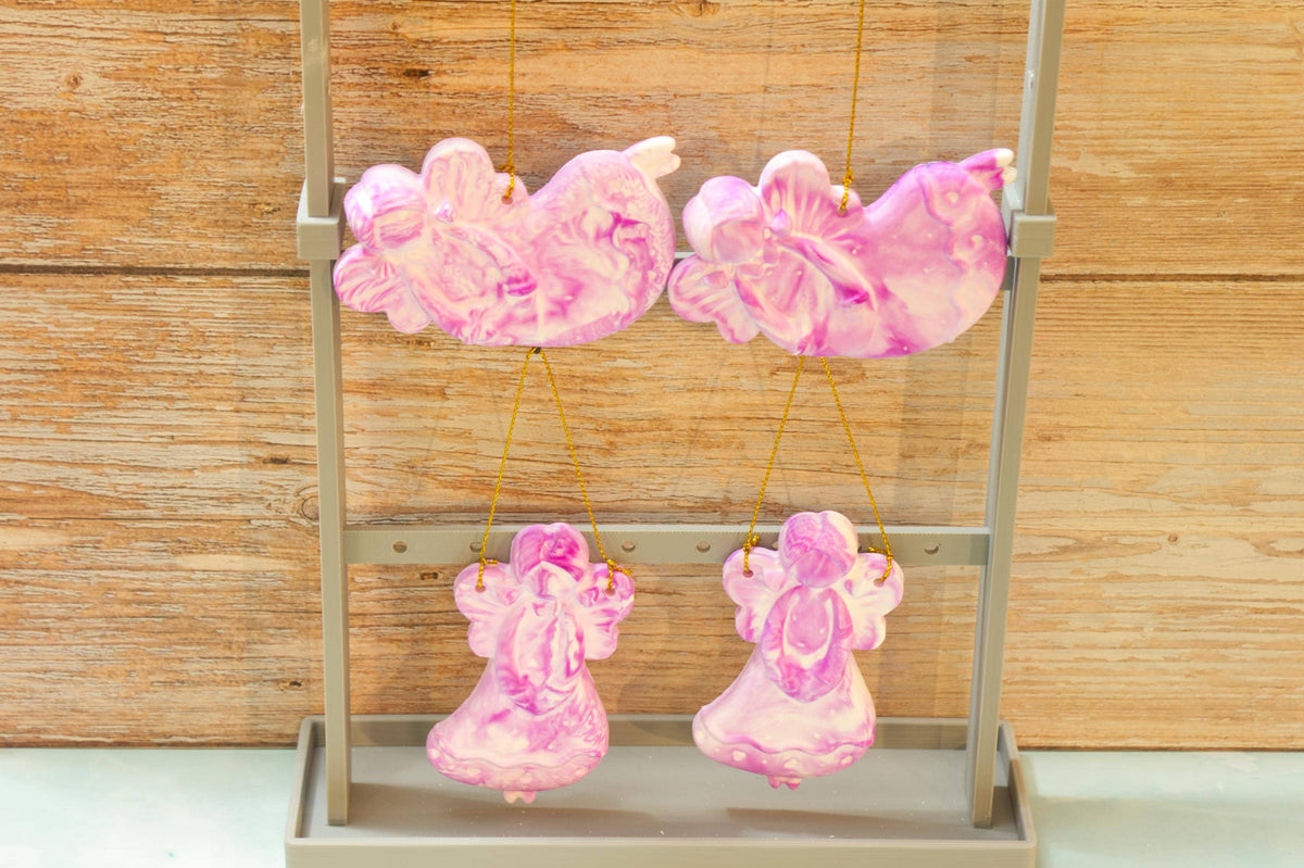 Hand Poured Eco Resin Christmas Ornaments Set of 4 | Marbled Stone Holiday Decor | Keepsake Christmas Tree Ornaments Gift Pack