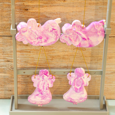 Hand Poured Eco Resin Christmas Ornaments Set of 4 | Marbled Stone Holiday Decor | Keepsake Christmas Tree Ornaments Gift Pack