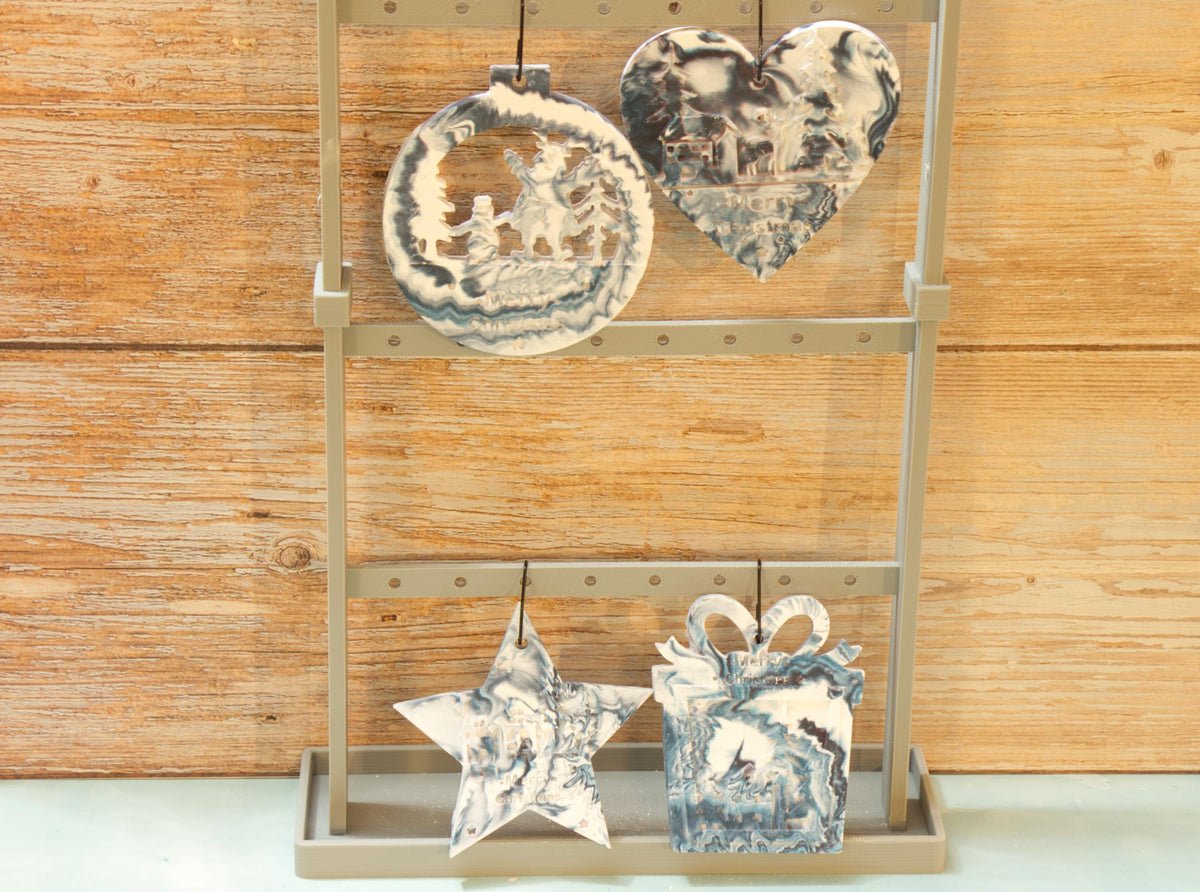 Hand Poured Eco Resin Christmas Ornaments Set of 4 | Marbled Stone Holiday Decor | Keepsake Christmas Tree Ornaments Gift Pack