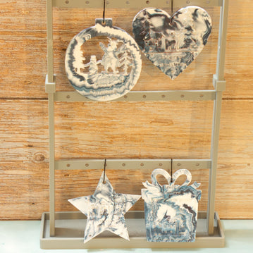 Hand Poured Eco Resin Christmas Ornaments Set of 4 | Marbled Stone Holiday Decor | Keepsake Christmas Tree Ornaments Gift Pack