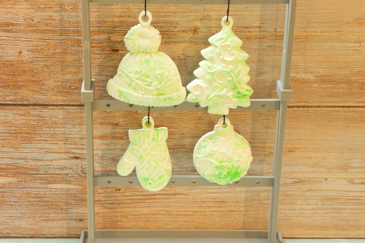 Hand Poured Eco Resin Christmas Ornaments Set of 4 | Marbled Stone Holiday Decor | Keepsake Christmas Tree Ornaments Gift Pack