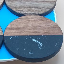 Marble and wood coaster set